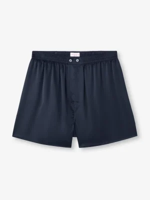 Derek Rose Silk Boxer Shorts|View All>Classic Fit Boxers Navy Blue