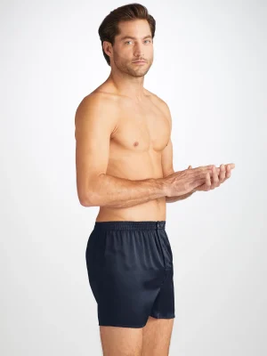 Derek Rose Silk Boxer Shorts|View All>Classic Fit Boxers Navy Blue
