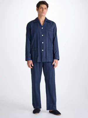 Derek Rose Mid Weather Pyjamas|View All>Classic Fit Pyjamas Navy Blue
