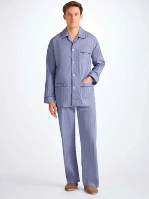 Derek Rose Long Pyjamas|View All>Classic Fit Pyjamas Mid Blue