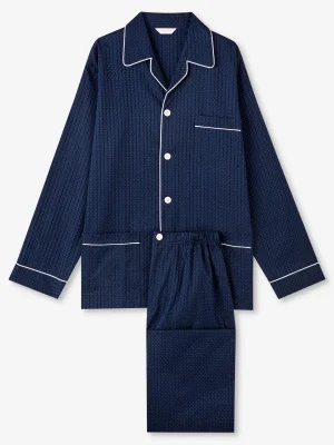 Derek Rose Long Pyjamas|View All>Classic Fit Pyjamas Navy Blue