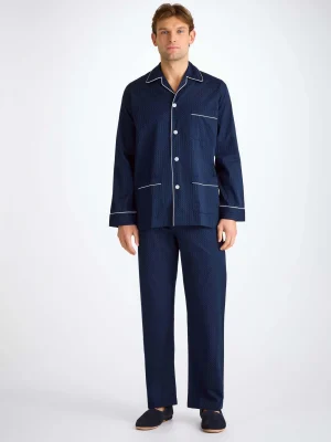 Derek Rose Long Pyjamas|View All>Classic Fit Pyjamas Navy Blue