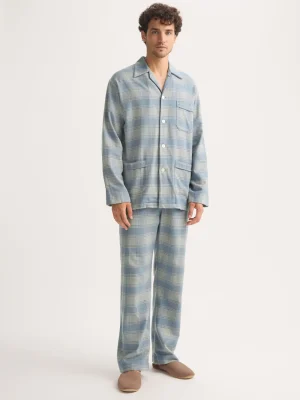 Derek Rose Warm Pyjamas|View All>Classic Fit Pyjamas Storm Blue & Ecru