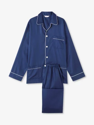 Derek Rose Long Pyjamas|View All>Classic Fit Pyjamas Navy Blue