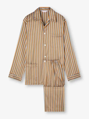 Derek Rose Cotton Pyjamas|View All>Classic Fit Pyjamas Brown & Blue Multi