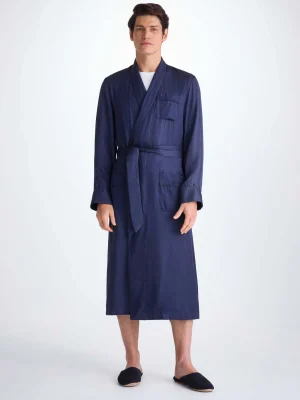 Derek Rose Dressing Gowns|View All>Dressing Gown Navy Blue