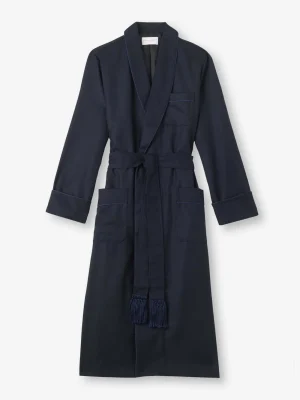 Derek Rose View All|Gowns & Robes>Dressing Gown Navy Blue
