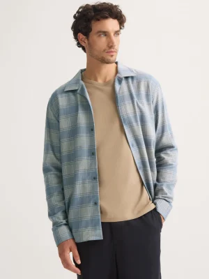 Derek Rose T-Shirt & Tops|View All>Flannel Overshirt Storm Blue & Ecru
