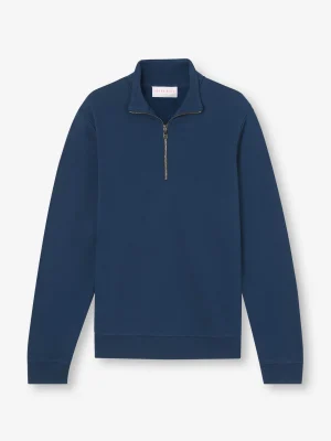 Derek Rose T-Shirt & Tops|View All>Half-Zip Pullover Navy Blue