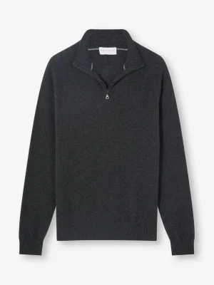 Derek Rose Sweaters|View All>Half-Zip Sweater Charcoal