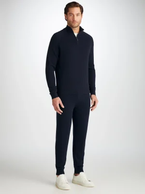Derek Rose Cashmere Sets|View All>Half-Zip Sweater And Sweatpants Set Navy
