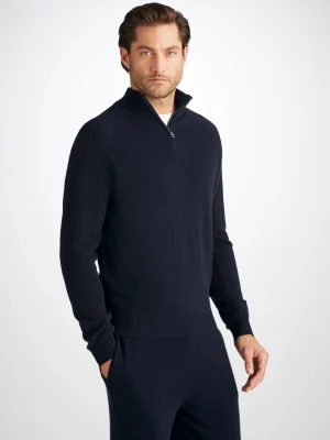 Derek Rose Cashmere Sets|View All>Half-Zip Sweater And Sweatpants Set Navy