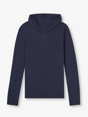 Derek Rose Knitwear|View All>Pullover Hoodie Navy Blue