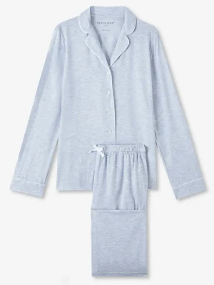 Derek Rose Mid Weight Pyjamas|View All>Pyjamas Light Blue Marl