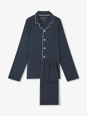 Derek Rose Mid Weather Pyjamas|View All>Pyjamas Navy Blue