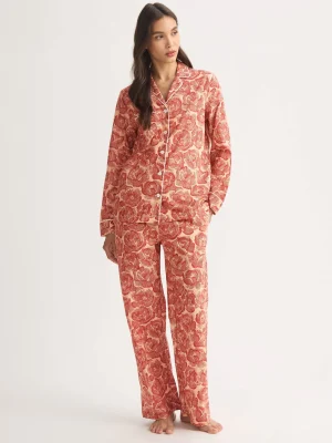 Derek Rose Lightweight Pyjamas|View All>Pyjamas Rustic Red & Peach