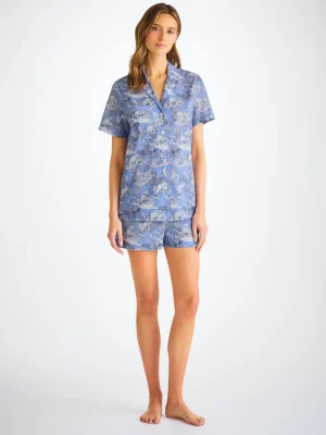 Derek Rose Lightweight Pyjamas|View All>Short Pyjamas Mid Blue