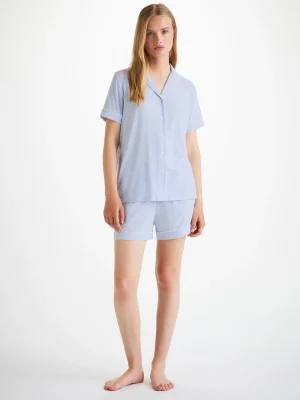 Derek Rose Mid Weight Pyjamas|View All>Short Pyjamas Light Blue Marl