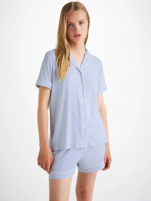 Derek Rose Mid Weight Pyjamas|View All>Short Pyjamas Light Blue Marl