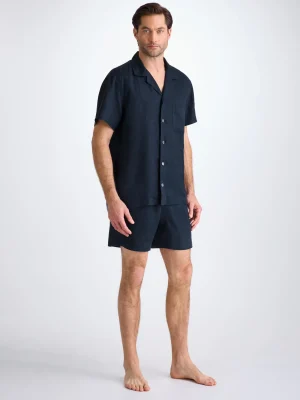 Derek Rose Lightweight Pyjamas|View All>Short Pyjamas Navy Blue