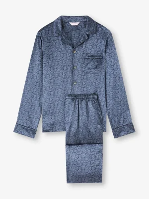 Derek Rose Lightweight Pyjamas|View All>Silk Pyjamas Navy Blue