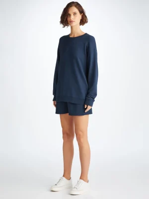 Derek Rose Sets|View All>Sweatshirt And Sweat Shorts Set Navy