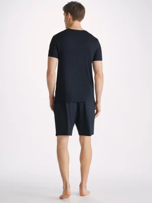 Derek Rose Sets|View All>T-Shirt And Lounge Shorts Set Navy
