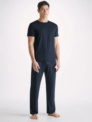 Derek Rose Sets|View All>T-Shirt And Lounge Trousers Set Navy