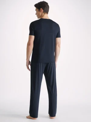 Derek Rose Sets|View All>T-Shirt And Lounge Trousers Set Navy