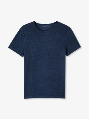 Derek Rose Linen T-Shirts|View All>T-Shirt Navy Blue