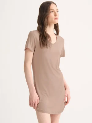 Derek Rose Mid Weight Pyjamas|View All>V-Neck Sleep T-Shirt Almond Blush