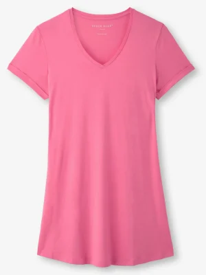 Derek Rose Mid Weight Pyjamas|View All>V-Neck Sleep T-Shirt Flamingo Pink