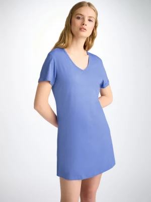 Derek Rose Mid Weight Pyjamas|View All>V-Neck Sleep T-Shirt Cornflower Blue