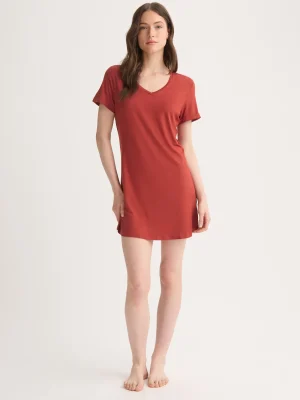 Derek Rose Mid Weight Pyjamas|View All>V-Neck Sleep T-Shirt Rose Red