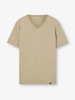 Derek Rose Cotton T-Shirts|View All>V-Neck T-Shirt Taupe