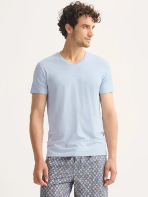 Derek Rose Micro Modal T-Shirts|View All>V-Neck T-Shirt Light Blue