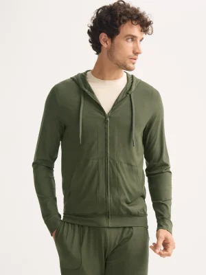 Derek Rose Lounge Tops|View All>Zip Up Hoodie Evergreen